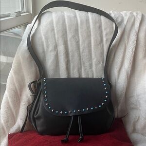 Lucky Brand Embellished Turquoise Crystal Studded Leather bag